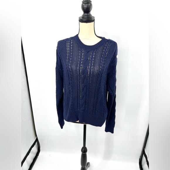 Ralph Lauren Black Label Aran-Knit ‘Refined Navy’ Cotton Sweater Woman’s XLarge - Picture 5 of 9